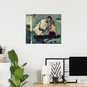 Alte Medizin, Arzt untersucht eine junge Patientin Poster