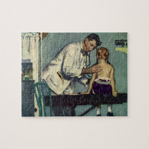 Alte Medizin, Arzt untersucht eine junge Patientin Puzzle