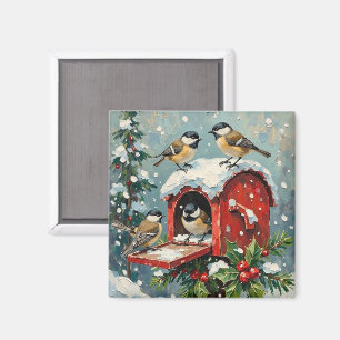 Alte Meisen am schneebedeckten Weihnachtspostkaste Magnet