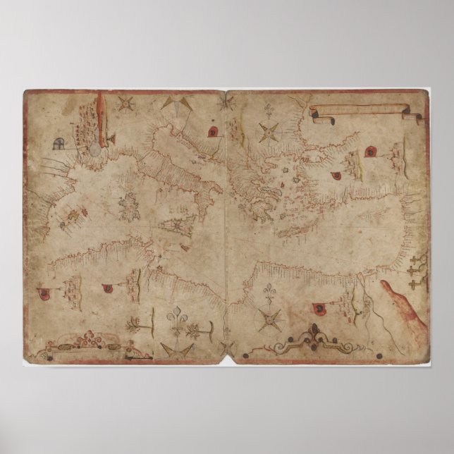 Alte Mittelmeer-Karte Poster (Vorne)