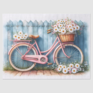Alte Möbel mit Fahrrad- und Gänseblümchen-Dekoupag Seidenpapier