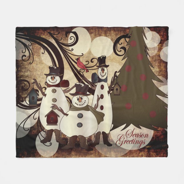 Alte Mode Abstrakt Snowmen | Saison Greetings Fleecedecke (Vorderseite (Horizontal))