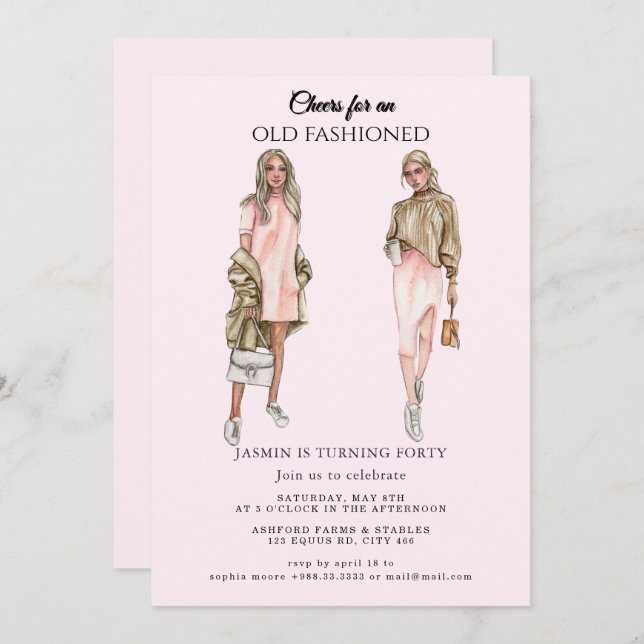 Alte Mode" Geburtstag Einladung (Vorne/Hinten)