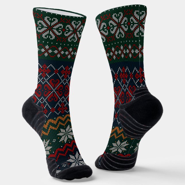 Alte Mode Retro-Stil Olivengrün und rot Vater Socken (Gewinkelt)