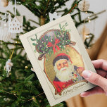 Alte Mode Retro Weihnachten Weihnachten<br><div class="desc">Dieses Vintage Altmodische Weihnachtsschmuck Retro Weihnachten Weihnachtsmann mit Amela und Rahmen in Beige, Grün und Rot, Weihnachtspostkarte mit alter Schrift "A Merry Christmas" ist perfekt für Ihre Geschenkideen in dieser Urlaubssaison. Auf der Rückseite können Sie Ihre Wünsche individuell anpassen und mit Ihrem Namen unterschreiben. Sie können auch andere Designs in...</div>