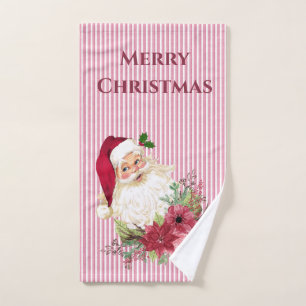 Alte Mode Santa Claus Cranberry Blumenstrauch Handtuch