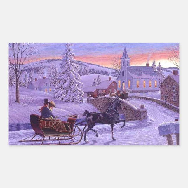 Alte Mode Weihnachten Rechteckiger Aufkleber (Vorderseite)