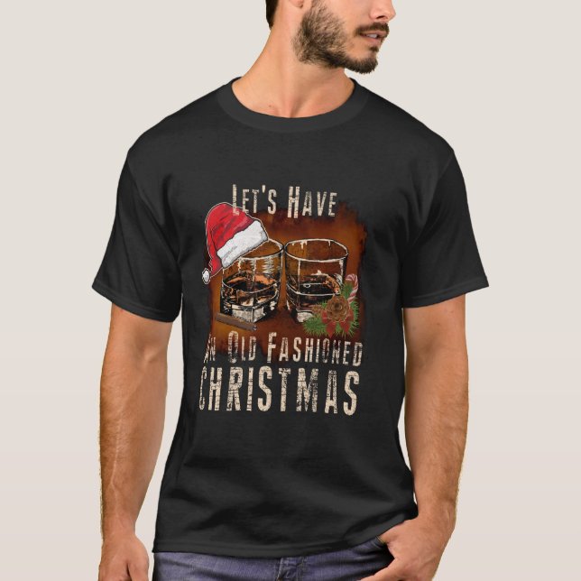 Alte Mode Whiskey Weihnachts Bourbon Cocktail D T-Shirt (Vorderseite)