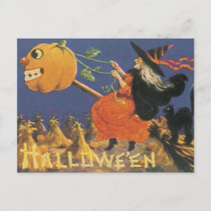 Alte modische Halloween-Hexe Postkarte