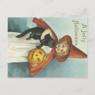 Alte modische Halloween Jolly Little Hexe Postkarte