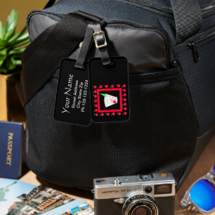 Alte modische Retro Drink Red Cherries auf schwarz Gepäckanhänger