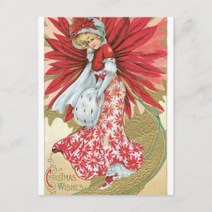 Alte modische Weihnachts-Poinsettia Lady Feiertagspostkarte