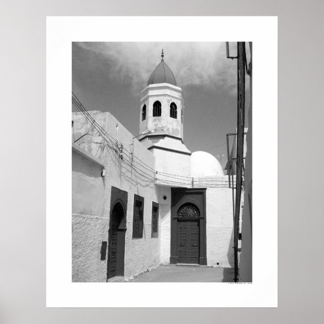 Alte Moschee in Tripolis (B&W) Poster (Vorne)