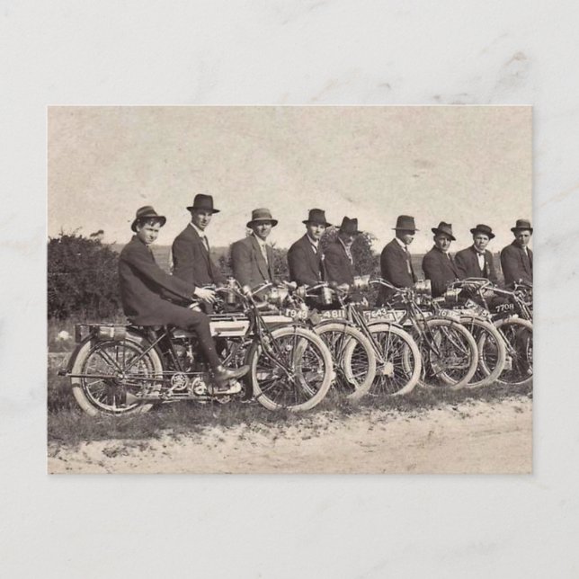 Alte Motorräder 1912 B&W Foto Postkarte (Vorderseite)