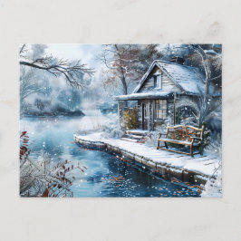 Alte Mühle am Frostischen Fluss im Winter Illustra Postkarte