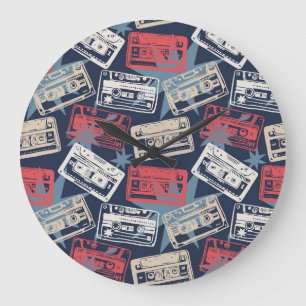 Alte Musik-Kassetten Nahtloser Vintage-Stil Große Wanduhr