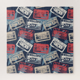 Alte Musik-Kassetten Nahtloses Vintage-Muster Puzzle