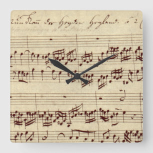Alte Musiknoten - Bach Notenblatt Quadratische Wanduhr
