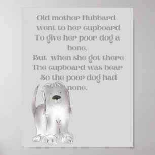 Alte Mutter Hubbard niedliche Cartoon-Spaß in Grau Poster