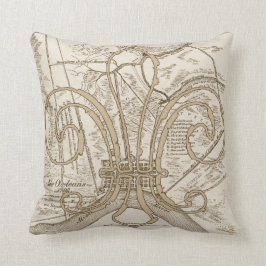 Alte New Orleans Karte mit Fleur Kissen
