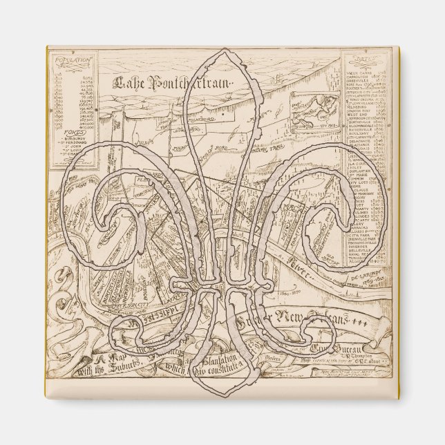 Alte New Orleans Karte mit Fleur Magnet (Vorne)