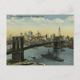 Alte New Yorker Skyline und Brooklyn Bridge. Postkarte
