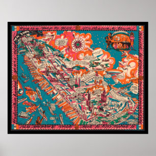 Alte New Yorker Stadtbildkarte (1925) Poster