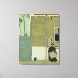 Alte niederländische Frau vor ihrem Haus Leinwanddruck