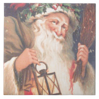 Alte Nikolaus mit Laterne Vintage Keramik Tile