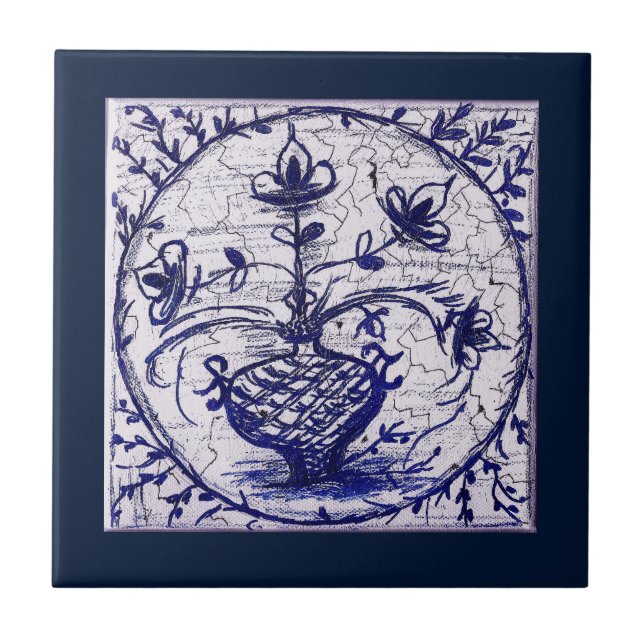 Alte norddeutsche Kachel, Vintage Keramik Fliese (Vorderseite)