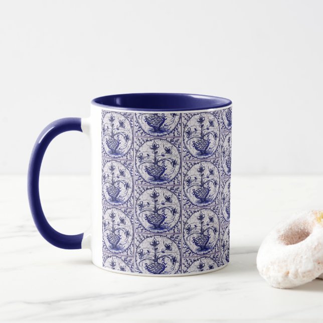 Alte norddeutsche Kachel, Vintage Keramik Tasse (Mit Donut)