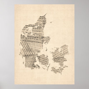 Alte Notenkarte Dänemarks Poster