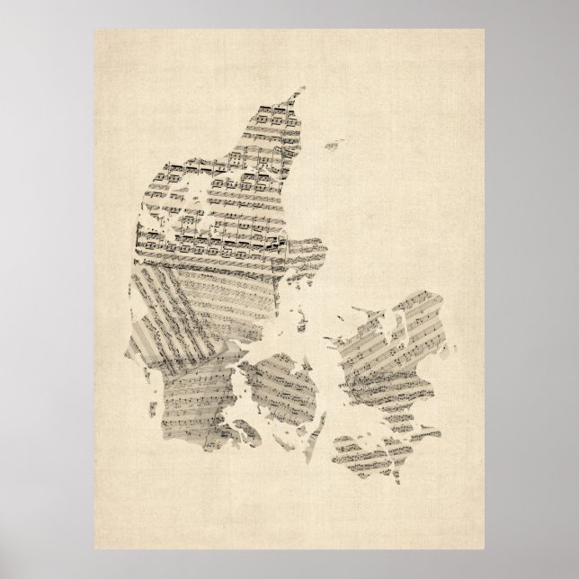 Alte Notenkarte Dänemarks Poster (Vorne)