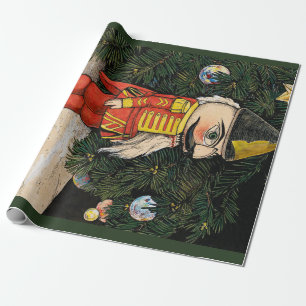 Alte Nussknacker unter dem Weihnachtsbaum Geschenkpapier