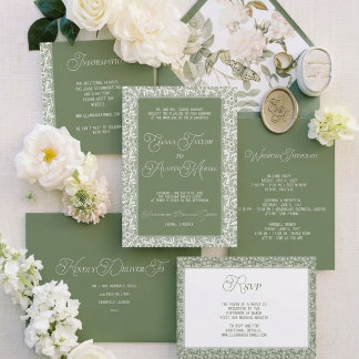Alte Oliven-Lace-Hochzeit Einladung