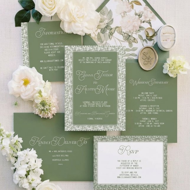 Alte Oliven-Lace-Hochzeit Einladung (Von Creator hochgeladen)