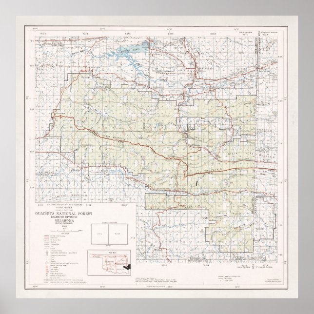 Alte Ouachita National Forest Map (1970) Poster (Vorne)