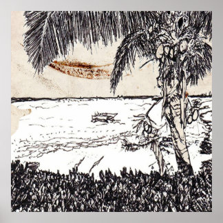 Alte Papier-Kokospalme, Bahamas Poster