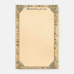 Alte Papierrahmen und blaue Blumen Post-it Klebezettel