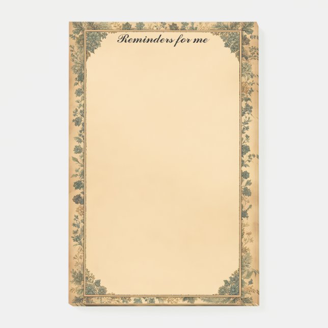 Alte Papierrahmen und blaue Blumen Post-it Klebezettel (Vorderseite)