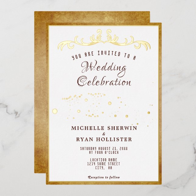 Alte Papierschmuck Romantische Alte Mode Hochzeit Folieneinladung (Vorderseite/Rückseite)