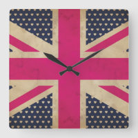 Alte Pink Union Jack Flag Wall Uhr