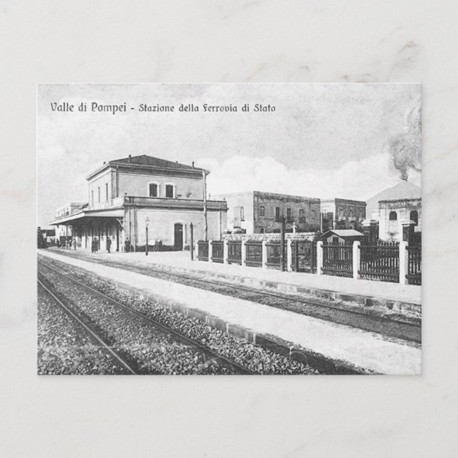 Alte Postkarte - Bahnhof Pompei (Vorderseite)