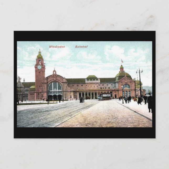 Alte Postkarte - Bahnhof, Wiesbaden, Deutschland (Vorderseite)
