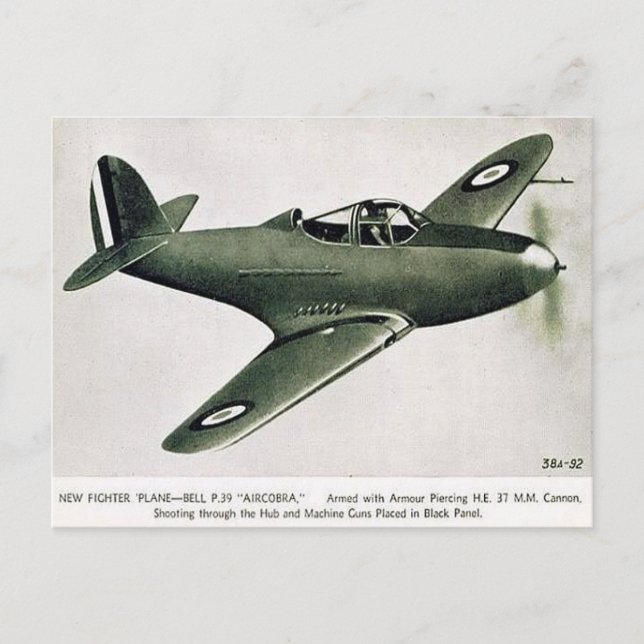 Alte Postkarte - Bell P.39 Aircobra Kämpfer Flugze (Vorderseite)