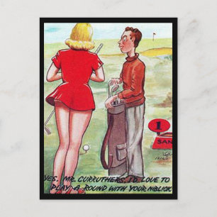 Alte Postkarte - Comic - Golf