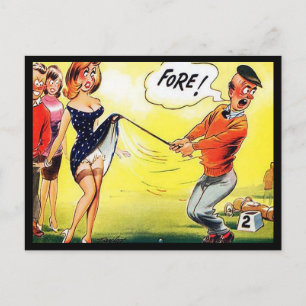 Alte Postkarte - Comic Golf - "Fore!"