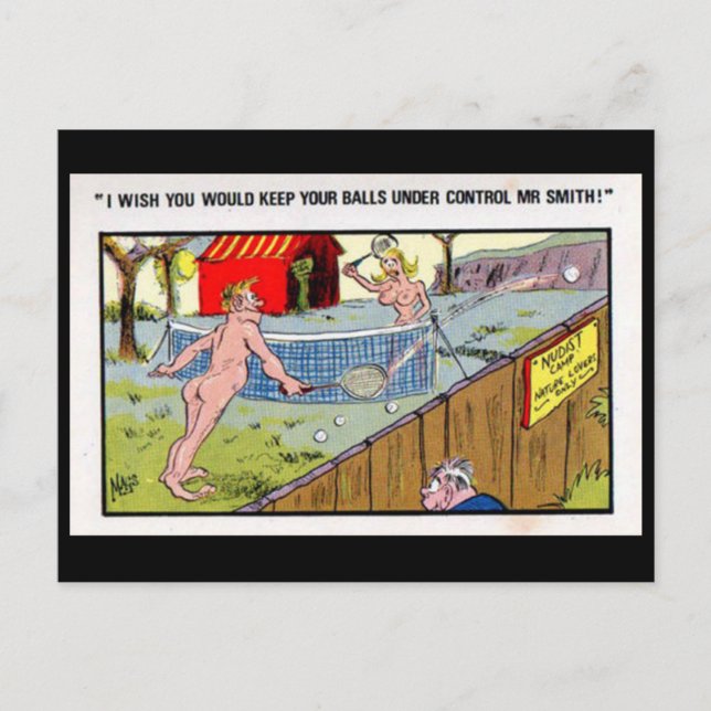 Alte Postkarte - Comic - Tennis (Vorderseite)