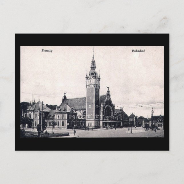 Alte Postkarte, Danzig/Danzig - Bahnhof Postkarte (Vorderseite)