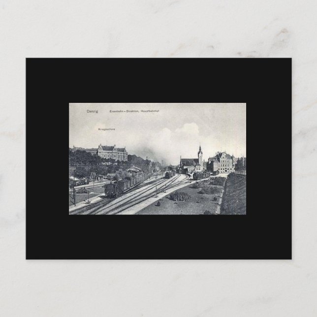 Alte Postkarte, Danzig/Danzig - Bahnhof Postkarte (Vorderseite)